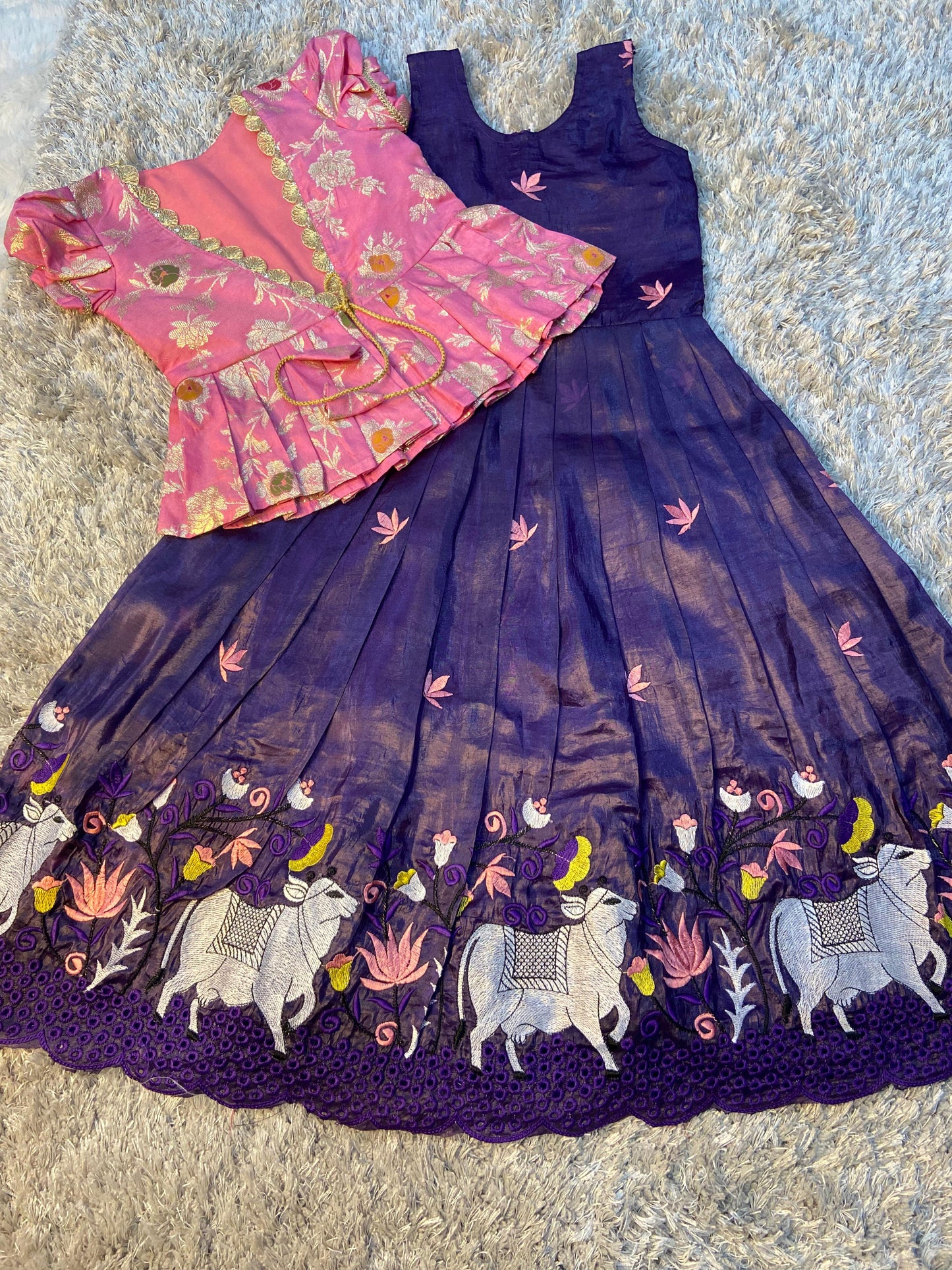 Pichwai embroidery kids cute Lehenga set