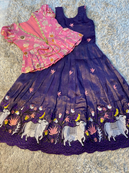 Pichwai embroidery kids cute Lehenga set