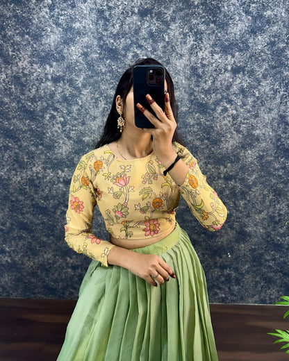 Kalamkari crop-top Kota doriya printed Lehenga sets