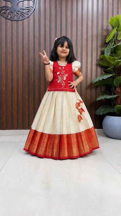 Kids cute Sravanamasam special semi Pavada sets