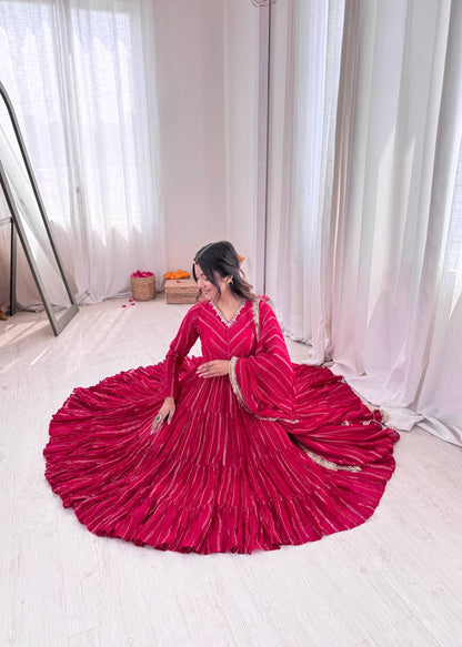 Elegant Mirror Work with Designer Anarkali Three Piece Set