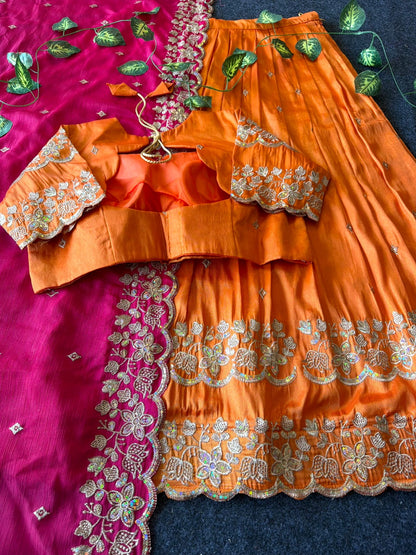 Bloom viscose tissue Designer lehenga