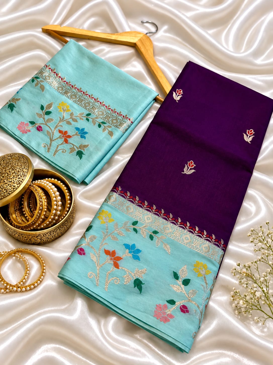 Budget Banarasi Katan Silk Saree with Contrast Alfi Border