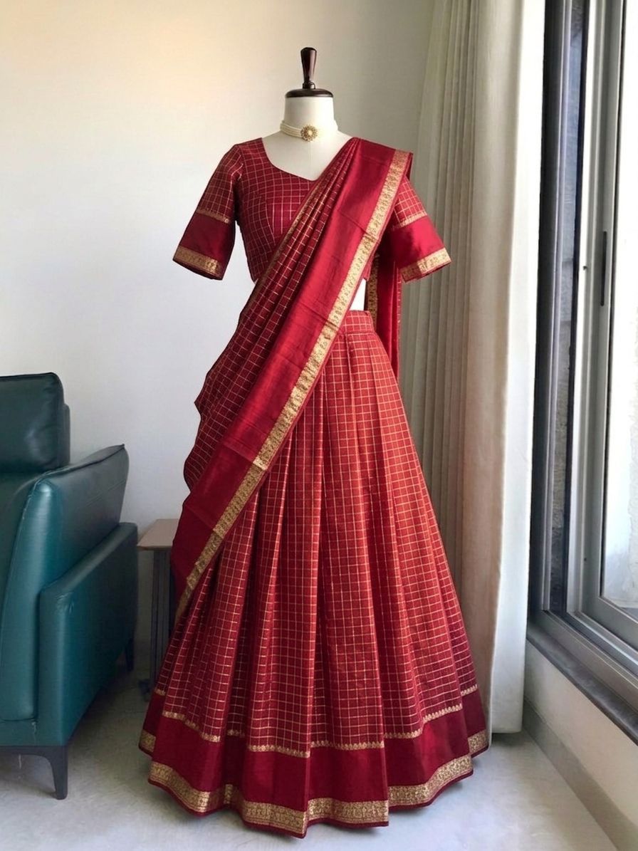 Checks Georgette Designer Lehenga