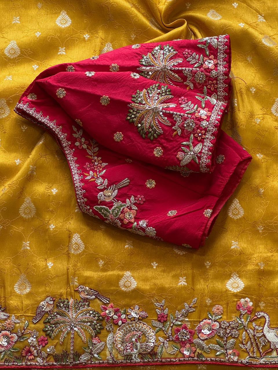 Luxe Dola Silk coding  work Multi
Saree with stitched blouse