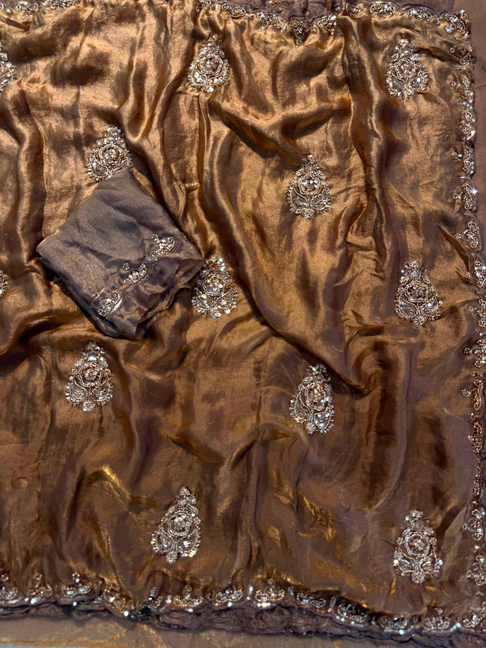 Trending soft satin Butta work saree
