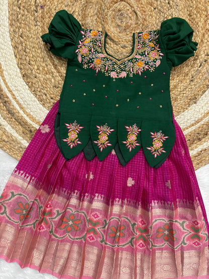 Kids soft Banarasi Maggam pattu pavadas