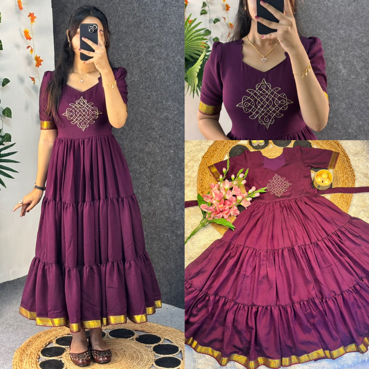Café blooming vichitra silk gowns