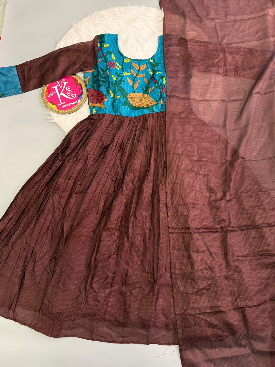 Kalamkari Kota checks classic gown with dupatta