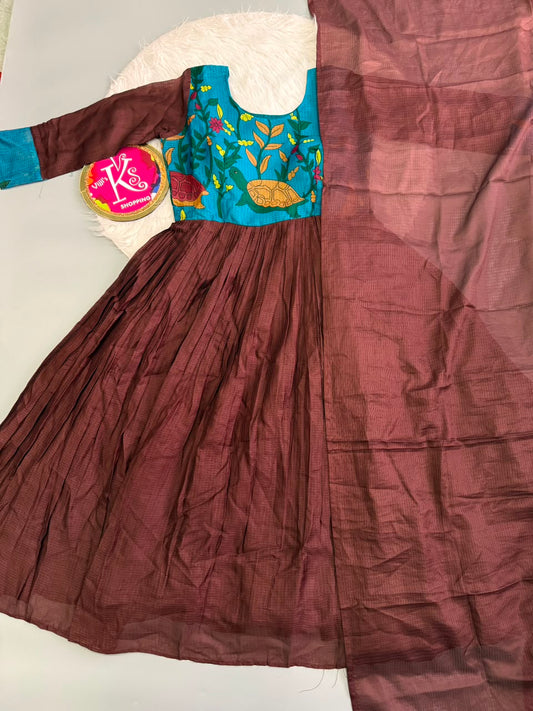 Kalamkari Kota checks classic gown with dupatta