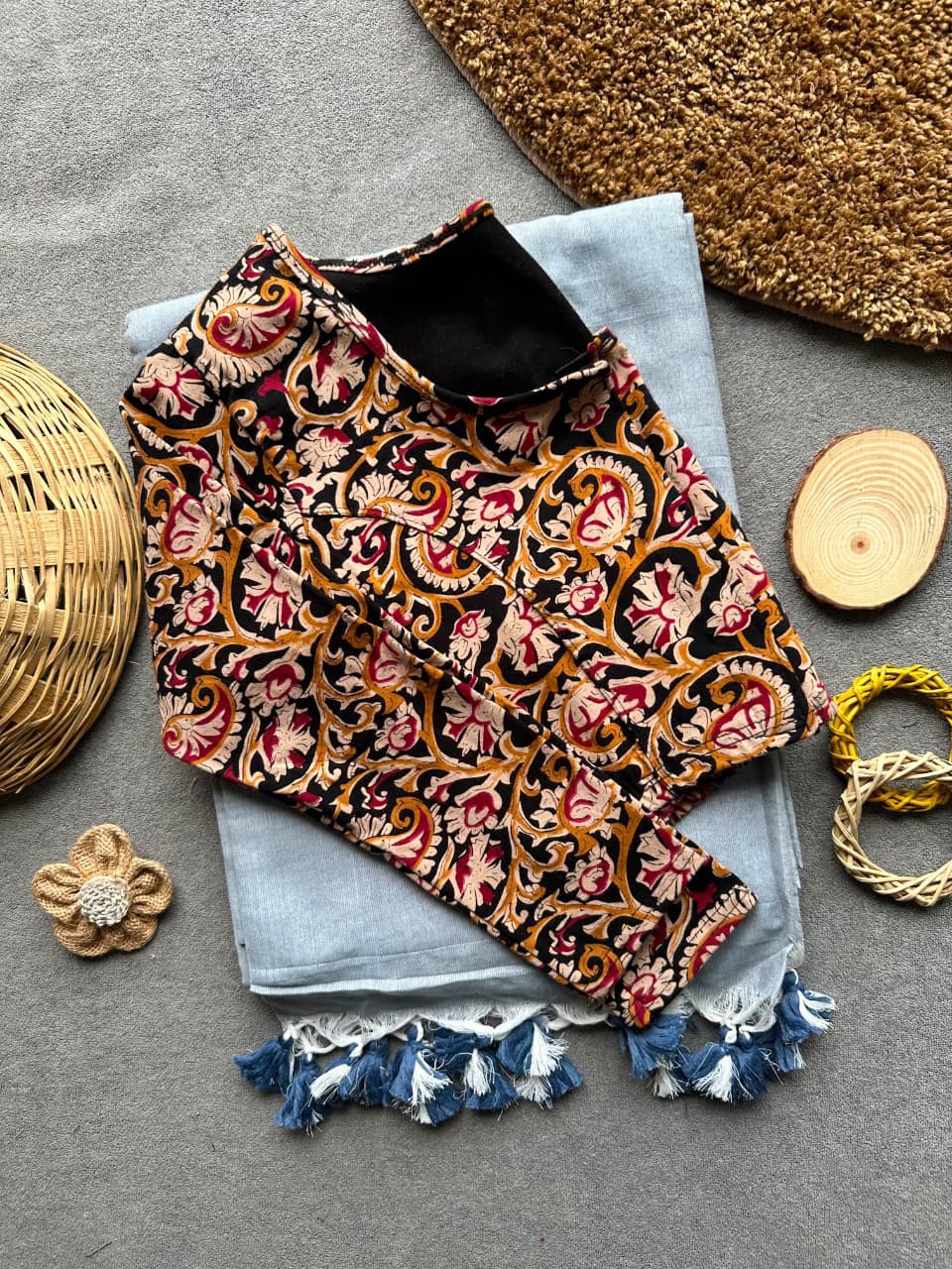 Khadi Streachable cotton stitched blouse