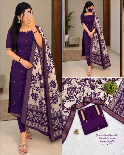 Mangalagiri Butta Silk cotton Top with Chennuri Silk Kalamkari Dupatta kurti sets