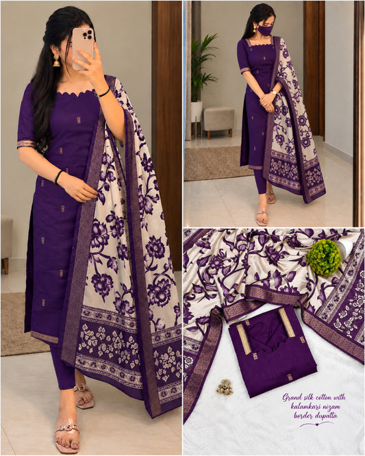 Mangalagiri Butta Silk cotton Top with Chennuri Silk Kalamkari Dupatta kurti sets