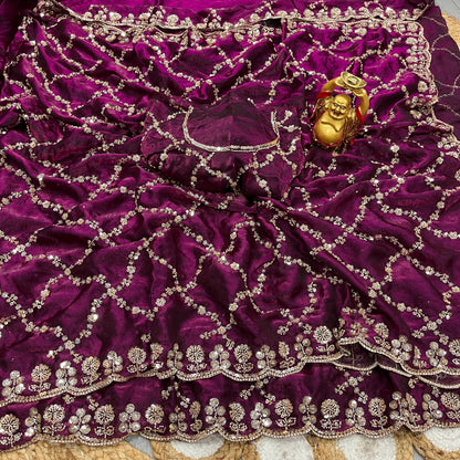 Luxe grand party beeds work velvet shine saree