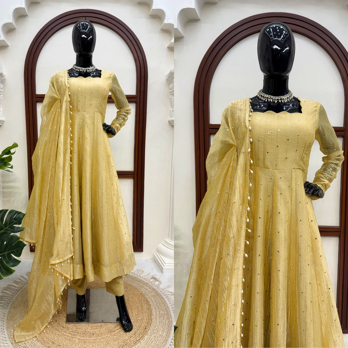 Foil  work  Anarakali gown  for college style