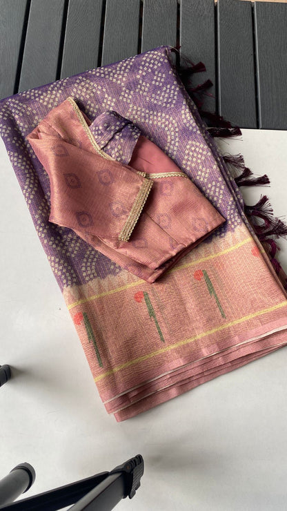 Paithani Kota Bandhej Saree with Stitched Blouse