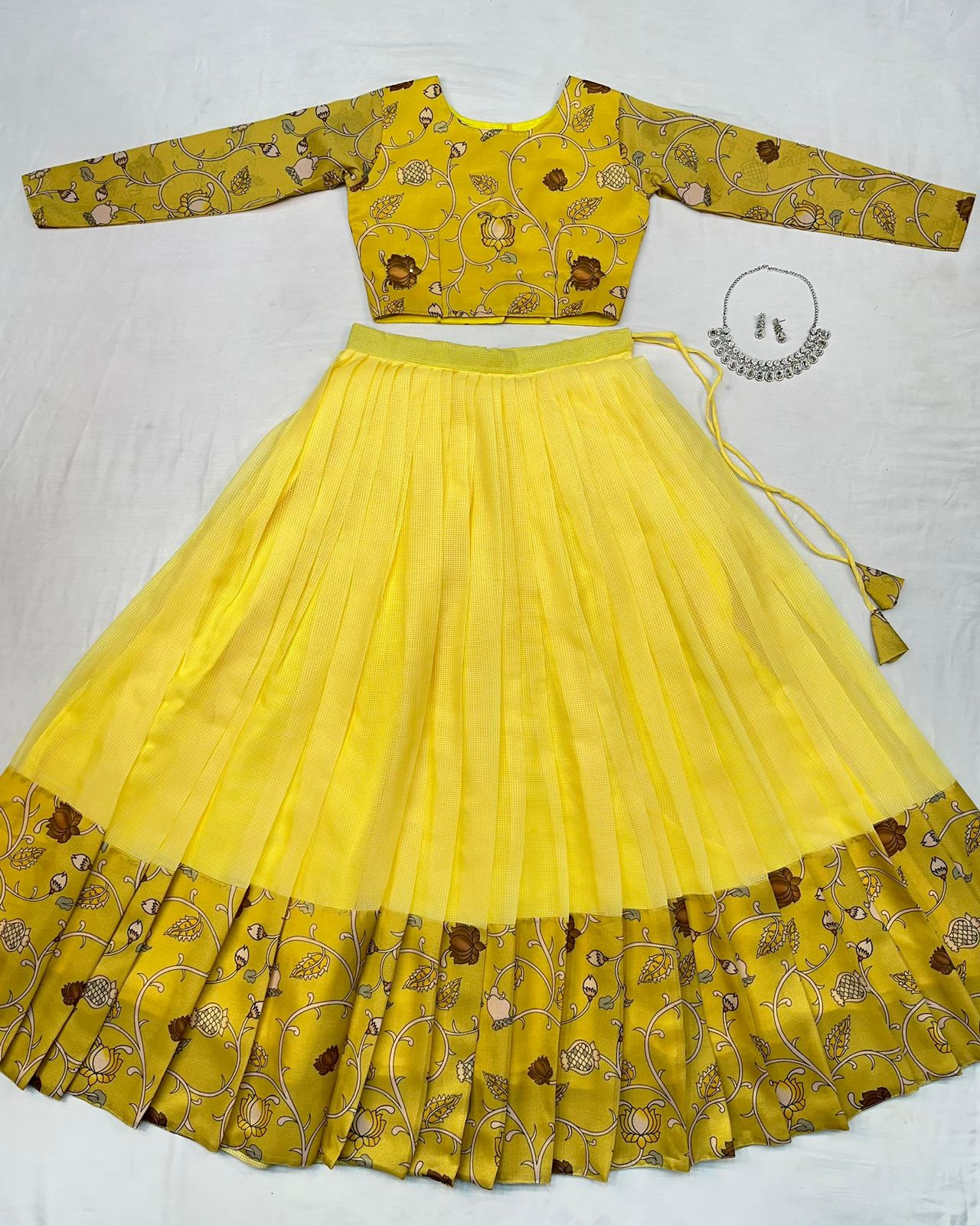Kalamkari crop-top Kota doriya printed Lehenga sets
