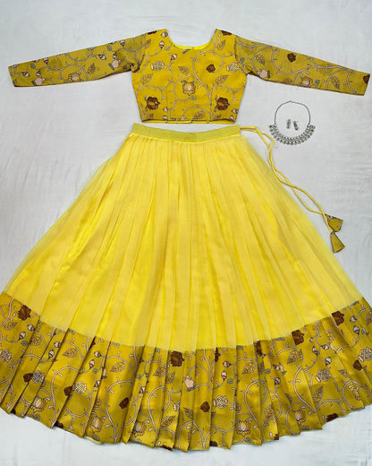 Kalamkari crop-top Kota doriya printed Lehenga sets