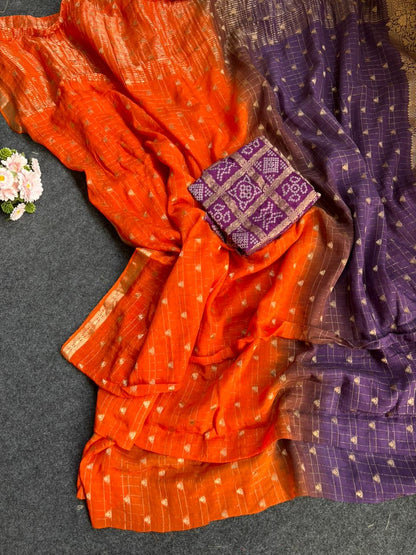 2d shade vintage Chinnon saree with Bandhani  style