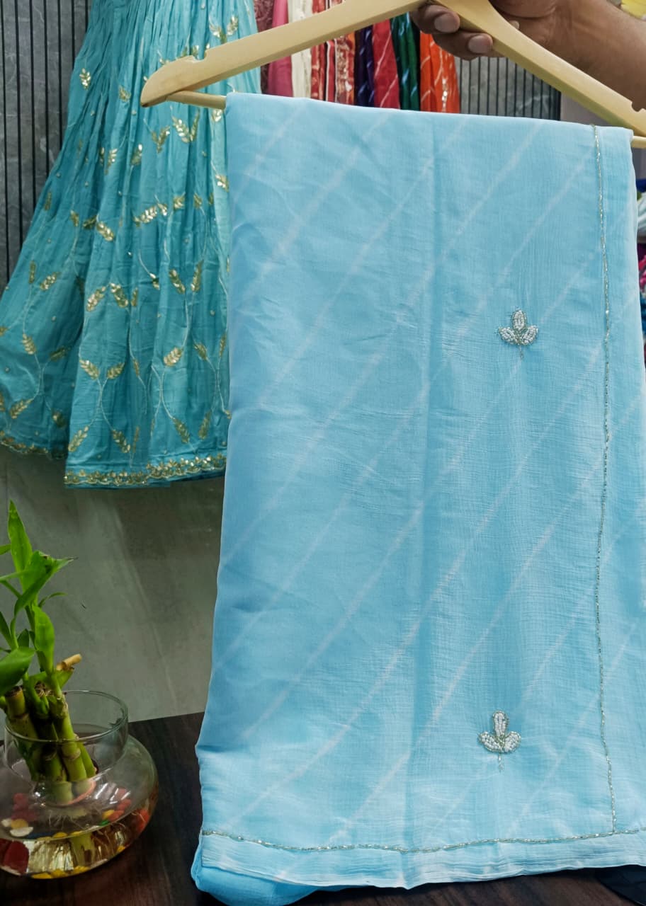 Trendy chiffon katdana lehriya sarees