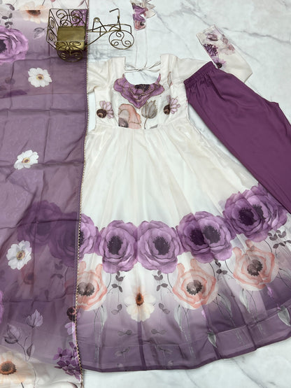 Floral printed Organza Anarkali Suit set
