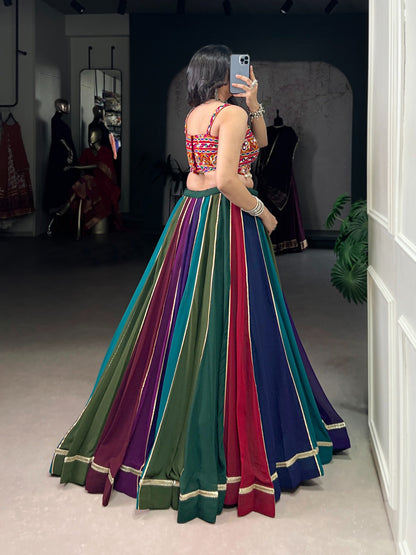 stunning lehenga choli features real mirror Gamthi work