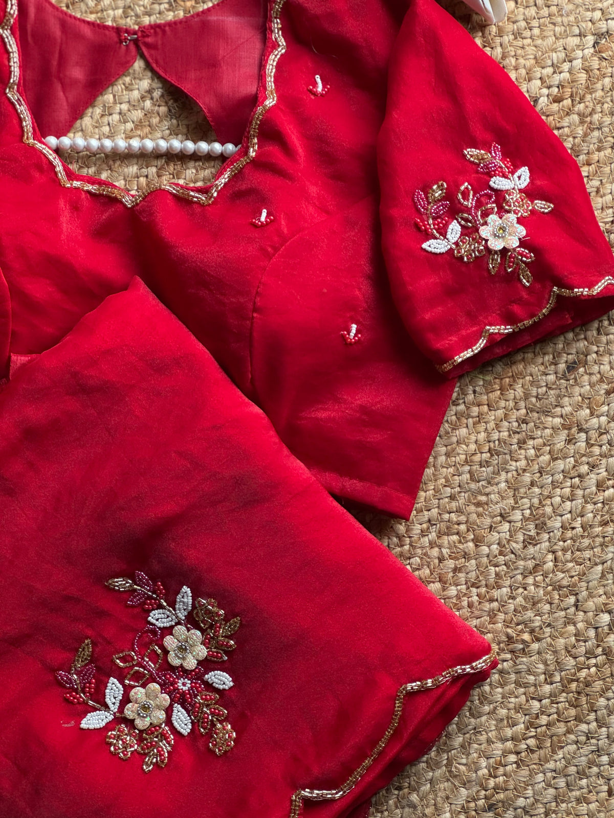 Sinderella handwork chiffon saree with stitched blouses