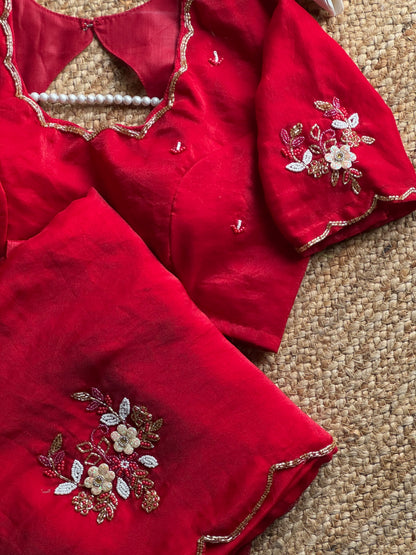 Sinderella handwork chiffon saree with stitched blouses