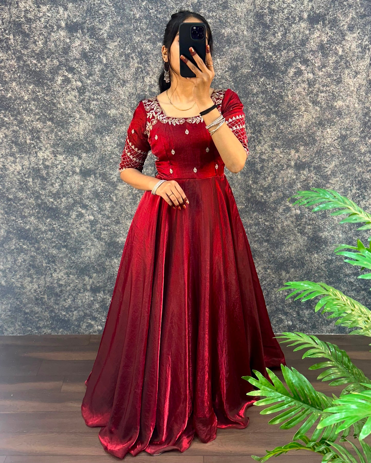 Premium Embroidery Sequence Gown with Dupatta