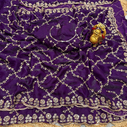 Luxe grand party beeds work velvet shine saree