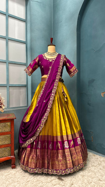Kanjivaram silk Designer jacquard embroidery lehenga sets