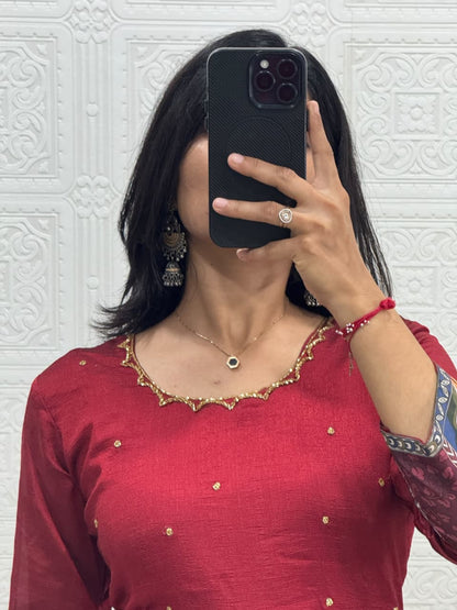 Vichitra silk with muslin handwork cafe gowns