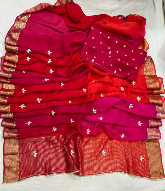 Pure Soft Chinnon Work Budget Sarees