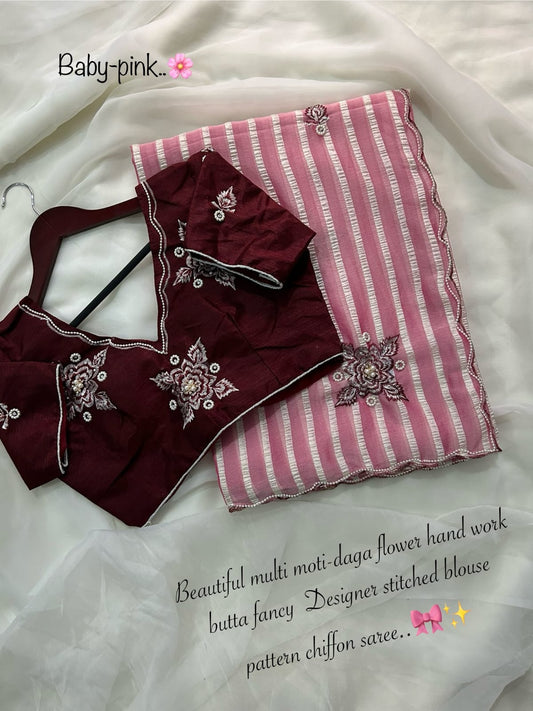 Kaveri chffon pattern work saree with stitched blouse