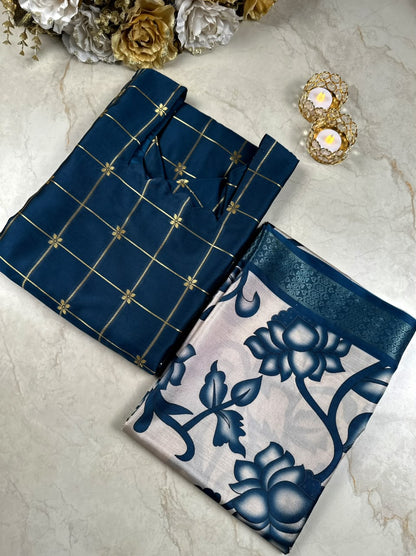 Traditional Check Weaving Kurti + Kalamkari Dupatta