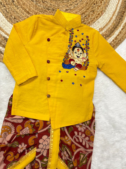 Kids Ganesh maggam work kurta dhoti set
