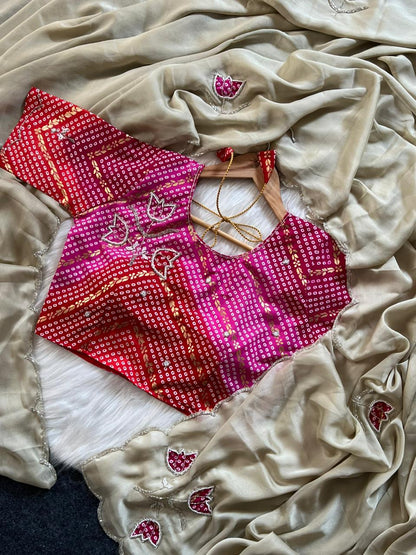 Handwork budget saree with stitched blouse