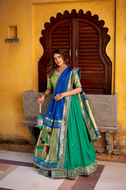 Shades of green Sravanamasam Lehenga set