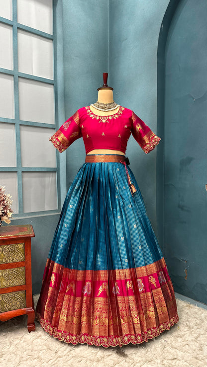Kanjivaram silk Designer jacquard embroidery lehenga sets