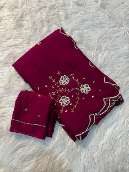 Trending rangoli crush saree with handwork