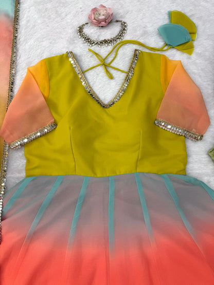Rainbow Anarkali charm gown