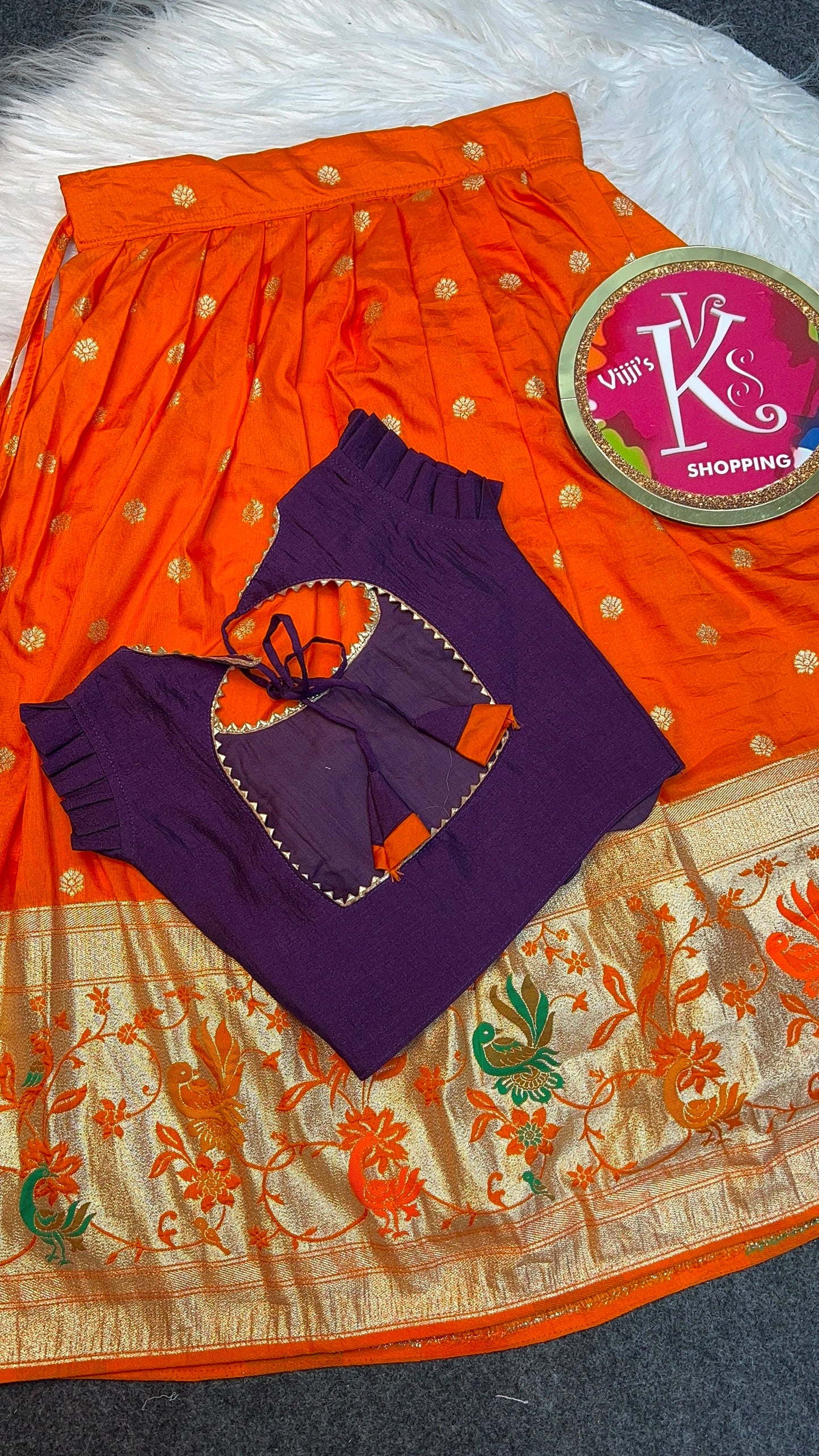 Kid cute orange purple shade lehenga  set