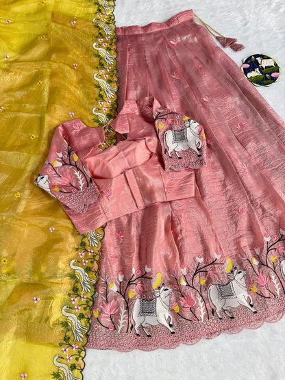 Gold crush pichwai work Designer lehengas