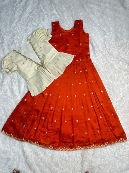 Kids cute 2 in one orange trendy gowns