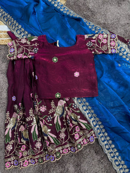 Kids designer beads work lehenga with dupatta