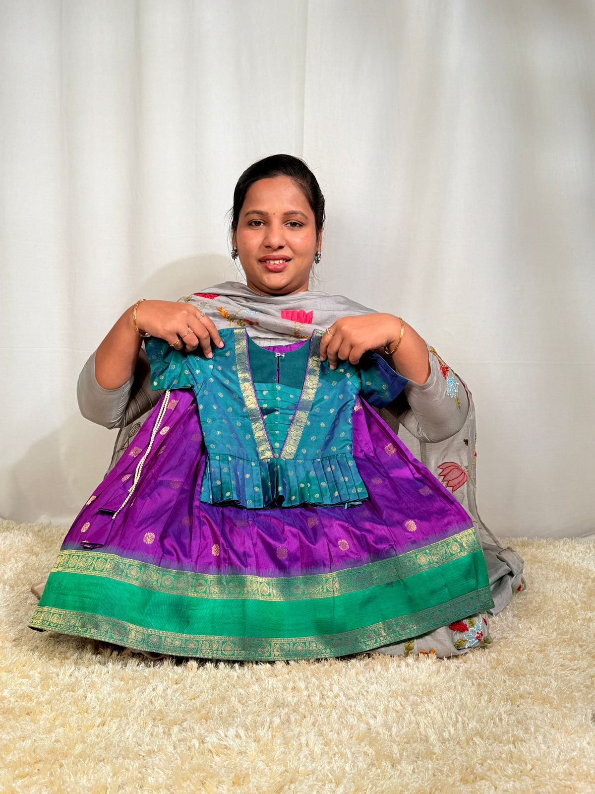 Sankranthi special kids cute pattu pavada sets