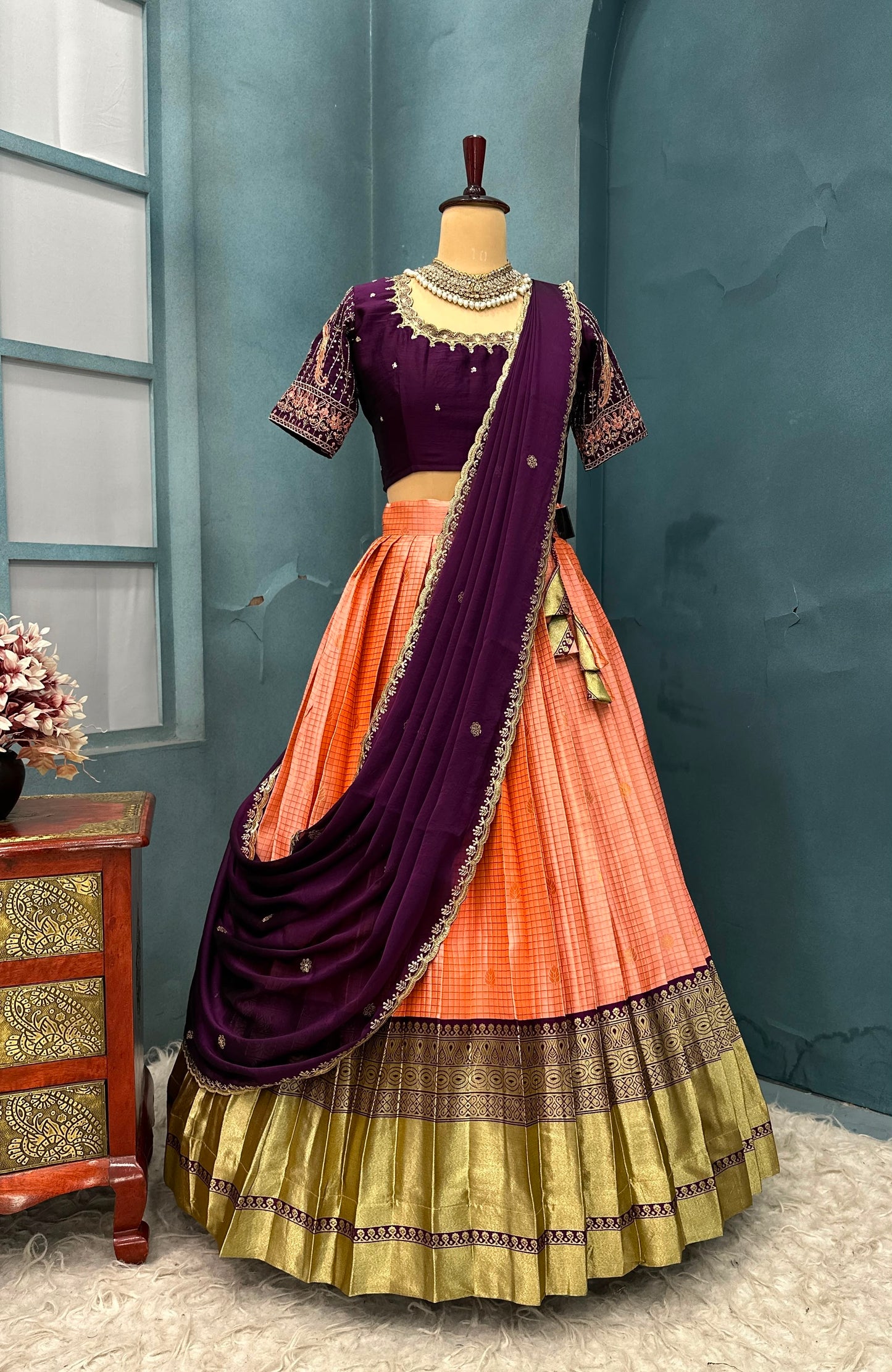 Kanchipuram Checks Designer lehenga set