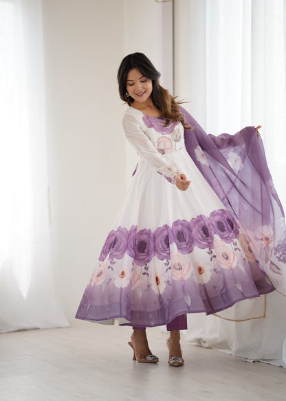 Floral printed Organza Anarkali Suit set