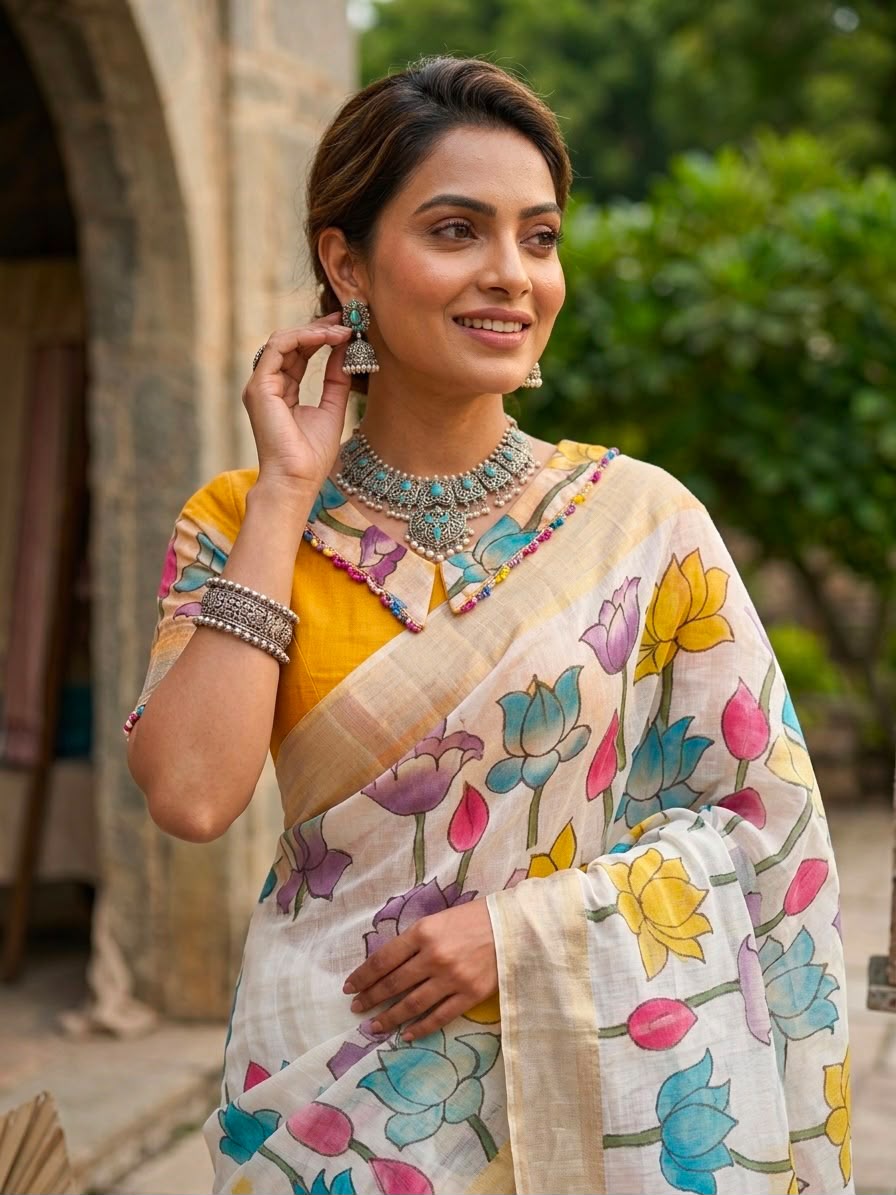Digital flower saree collar model stitched blouse
