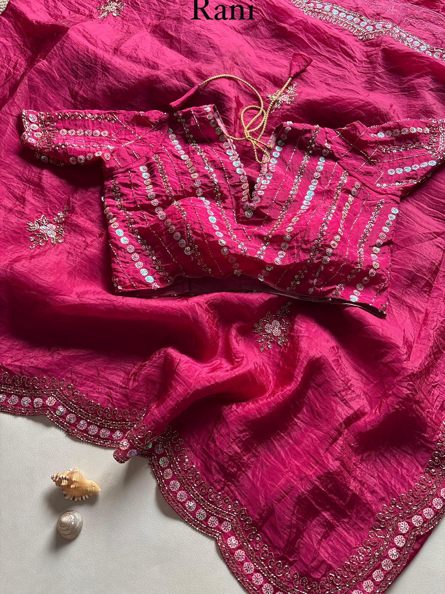 New gold crush saree with stitched blouse